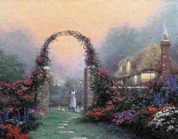 kinkade Painting - The Rose Arbor Cottage Thomas Kinkade